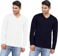 Hbhwear Solid Men's V-neck White T-Shirt(Pack of 2)