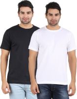Heartin Beat Solid Men's Round Neck White, Black T-Shirt(Pack of 2)