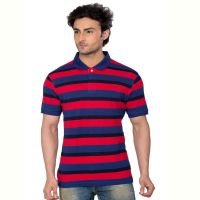 Hoodz Striped Men's Polo Neck Red T-Shirt