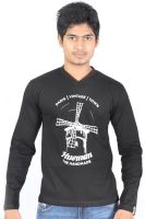 Hueman Printed Men's V-neck Black T-Shirt