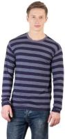 Hypernation Striped Men's Round Neck Blue, Grey T-Shirt