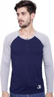 Jangoboy Solid Men's Round Neck Dark Blue, Grey T-Shirt