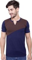 Jangoboy Solid Men's V-neck Dark Blue, Brown T-Shirt