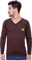 Jangoboy Solid Men's V-neck Brown T-Shirt