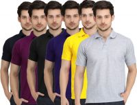 Krazy Katz Solid Men's Polo Neck Multicolor T-Shirt(Pack of 6)