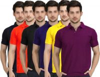 Krazy Katz Solid Men's Polo Neck Multicolor T-Shirt(Pack of 6)