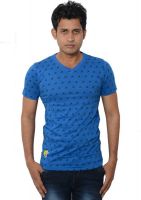 Lampara Polka Print Men's V-neck Blue T-Shirt