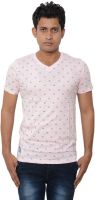 Lampara Polka Print Men's V-neck Pink T-Shirt