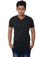 Lampara Polka Print Men's V-neck Black T-Shirt