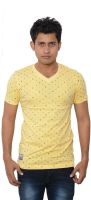 Lampara Polka Print Men's V-neck Yellow T-Shirt