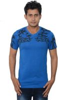 Lampara Printed Men's V-neck Blue T-Shirt