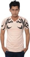 Lampara Printed Men's V-neck Pink T-Shirt