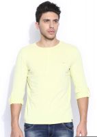 Lee Solid Men's Round Neck Yellow T-Shirt