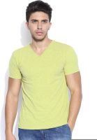 Lee Solid Men's V-neck Yellow T-Shirt