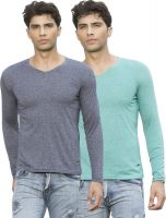 Maniac Solid Men's V-neck Multicolor T-Shirt(Pack of 2)