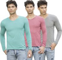 Maniac Solid Men's V-neck Multicolor T-Shirt(Pack of 3)
