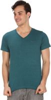 Mudo Solid Men's V-neck Green T-Shirt