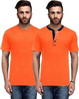 Nitlon Solid Men's Henley, Round Neck Orange T-Shirt(Pack of 2)