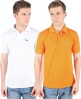 PRO Lapes Solid Men's Polo Neck White, Orange T-Shirt(Pack of 2)