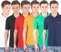 PRO Lapes Solid Men's Polo Neck Multicolor T-Shirt(Pack of 6)
