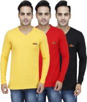 PRO Lapes Solid Men's V-neck Multicolor T-Shirt(Pack of 3)