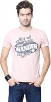 People Printed Men's Round Neck Pink T-Shirt