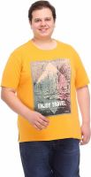 PlusS Printed Men's Round Neck Yellow T-Shirt