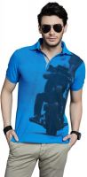 Route 66 Printed Men's Polo Neck Blue T-Shirt