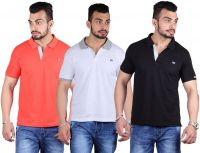 Shineway Solid Men's Polo Neck Multicolor T-Shirt(Pack of 3)