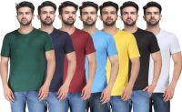 TSX Solid Men's Round Neck Multicolor T-Shirt(Pack of 7)