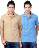 Top Notch Solid Men's Polo Neck Beige, Blue T-Shirt(Pack of 2)