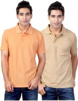 Top Notch Solid Men's Polo Neck Orange, Beige T-Shirt(Pack of 2)