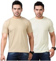 Top Notch Solid Men's Round Neck Beige, Yellow T-Shirt(Pack of 2)
