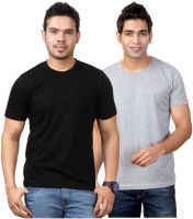 Top Notch Solid Men's Round Neck Black, Grey T-Shirt(Pack of 2)