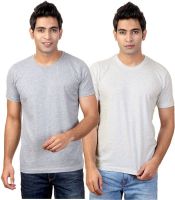 Top Notch Solid Men's Round Neck Grey, White T-Shirt(Pack of 2)