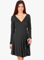 20dresses Grey Colored Solid Skater Dress