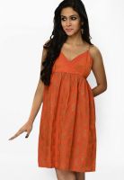 9rasa Orange Colored Printed Skater Dress