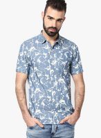 Atorse Blue Printed Slim Fit Casual Shirt