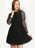 Belle Fille Black Colored Solid Skater Dress