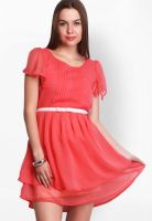 Belle Fille Pink Colored Solid Skater Dress