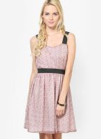 Besiva Pink Colored Printed Skater Dress