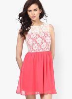 Besiva Pink Colored Solid Skater Dress