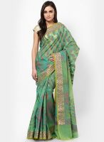 Bunkar Fancy Cotton Check Banarasi Fancy Rama Green Saree