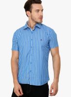 Crimsoune Club Blue Striped Slim Fit Casual Shirt