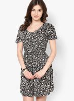 French Connection Black Colored Printed Skater Dress