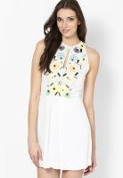 French Connection Off White Colored Solid Skater Dress