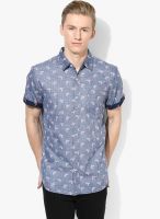 Incult Blue Printed Slim Fit Casual Shirt