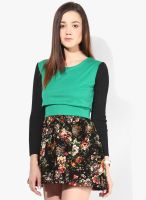 JC Collection Green Colored Printed Skater Dress