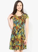 JC Collection Yellow Colored Printed Skater Dress