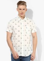 Jack & Jones White Printed Slim Fit Casual Shirt